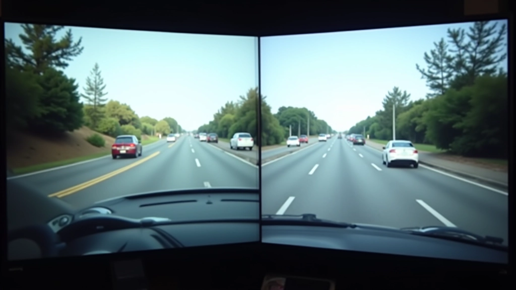 Side-by-side comparison of simulated driving environment and real-world autonomous vehicle footage showing similar traffic patterns and decision-making behaviors